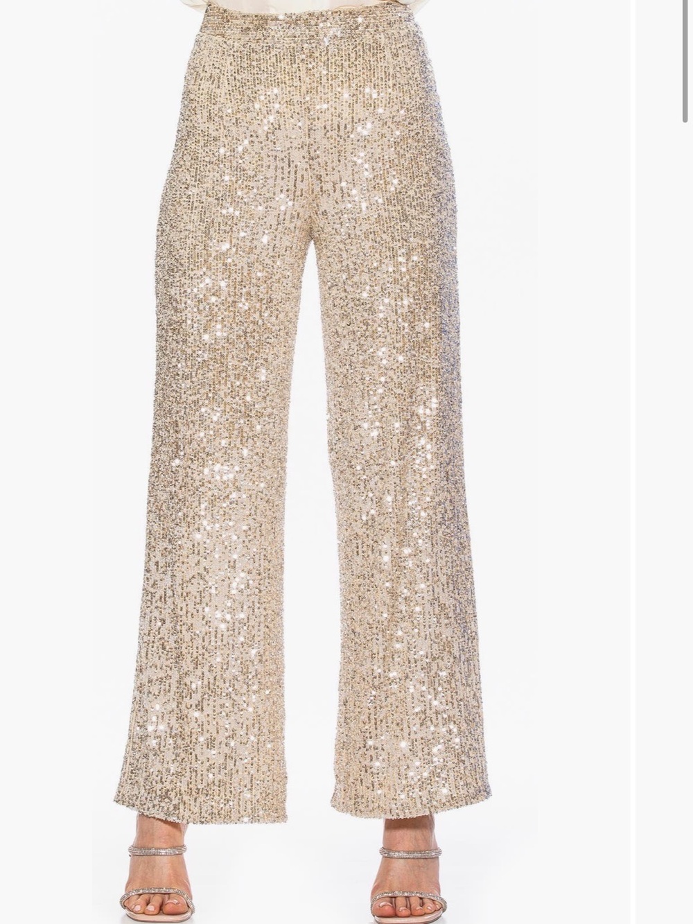 Rachel Zoe Champagne Sequin Wide-Leg Pants